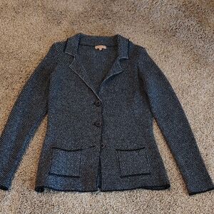 Chic Women's Black Knit Herringbone Blazer